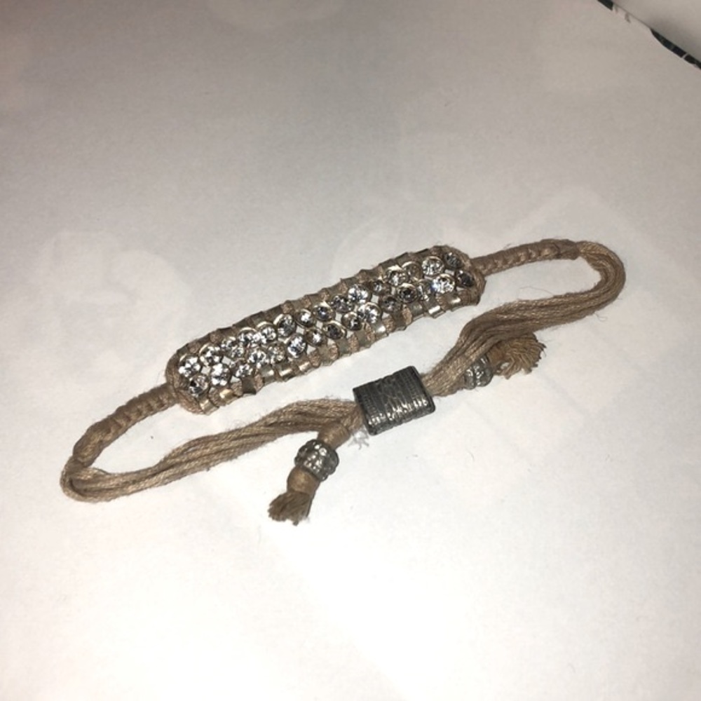 Silver Rhinestone Peach Thread Adjustable Bracelet - Picture 5 of 6